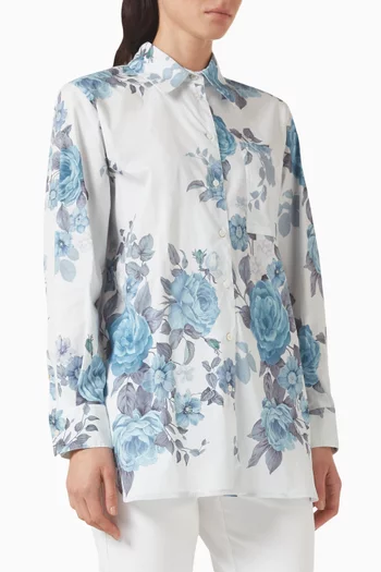 Floral Oversized Shirt in Stretch-cotton
