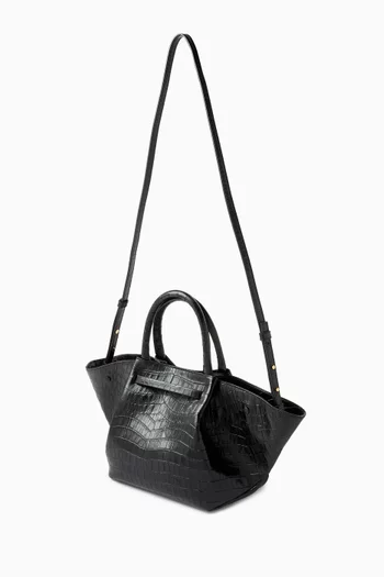 Midi New York Trapeze Tote Bag in Croc-embossed Leather