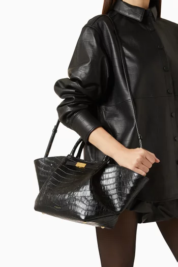 Midi New York Trapeze Tote Bag in Croc-embossed Leather