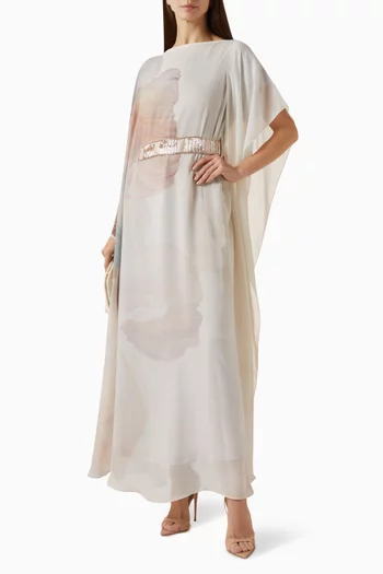 قفطان مزين بنقشة شيفون وحرير