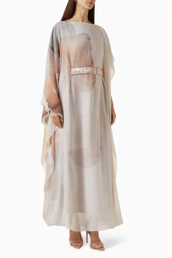 قفطان مزين بنقشة شيفون وحرير