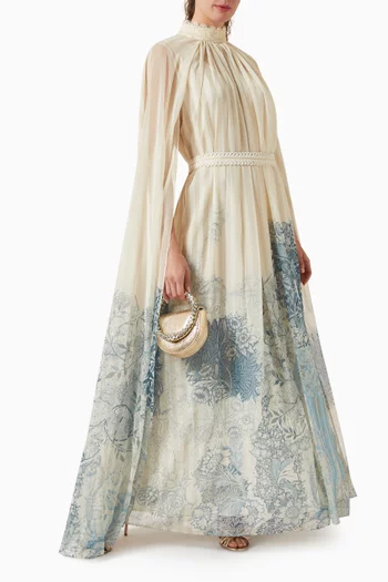 Thornwick Belted Cape Dress in Chiffon