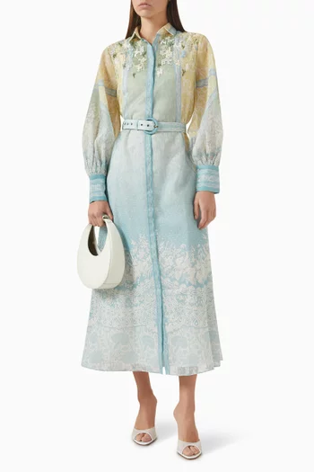 فستان سيترين بحزام لوركس وكتان