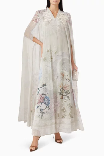 فستان فلورين مزين بتطريزات شيفون