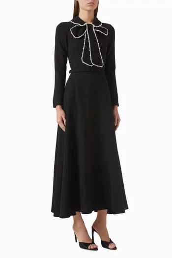 Pearl Bow Belted Midi Dress