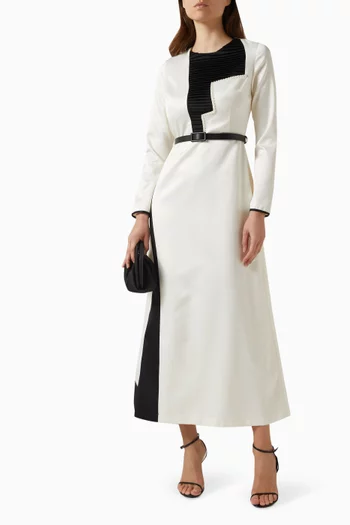 Monochrome Pintuck Dress in Satin
