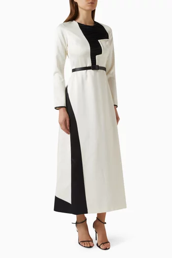 Monochrome Pintuck Dress in Satin