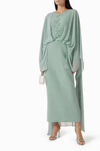 Embroidered Cape-style Maxi Dress in Chiffon