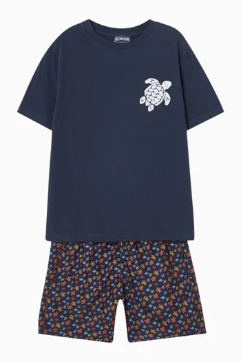 شورت سباحة بنقشة سلاحف بألوان قوس قزح