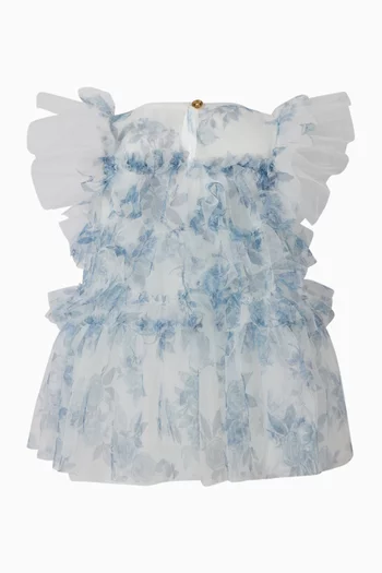 Etta Printed Ruffled Dress in Tulle