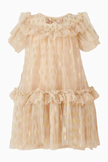 Leaf Embroidered Dress in Tulle