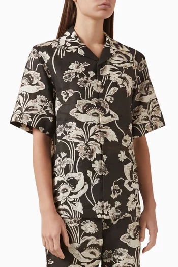 قميص بولينغ بنقشة زهور فاوانيا كتان