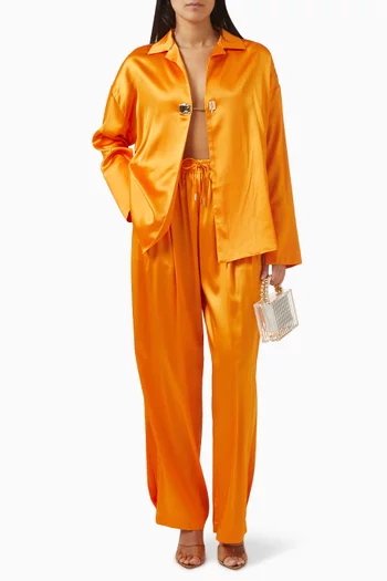 بنطال سانا بقصة ساق واسعة ستان