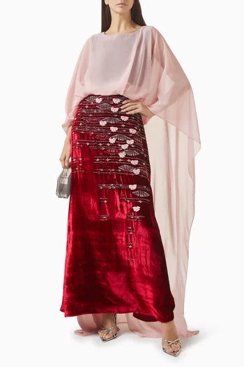 3D Floral Embroidered Dress in Velvet & Chiffon