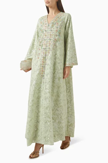 Embroidered Kaftan in Linen