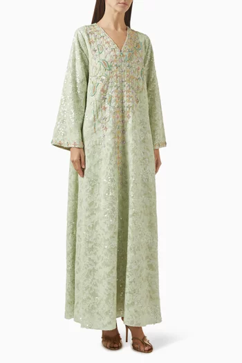 Embroidered Kaftan in Linen