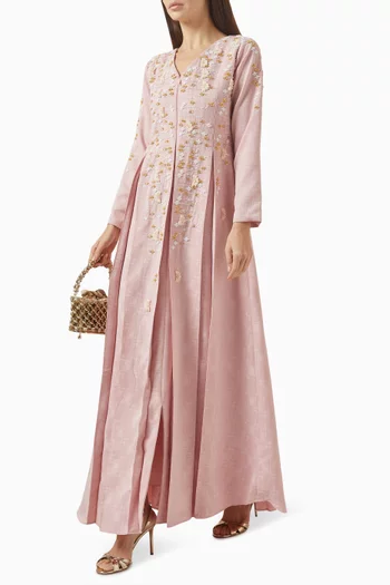 3D Floral Embellished Kaftan in Crepe