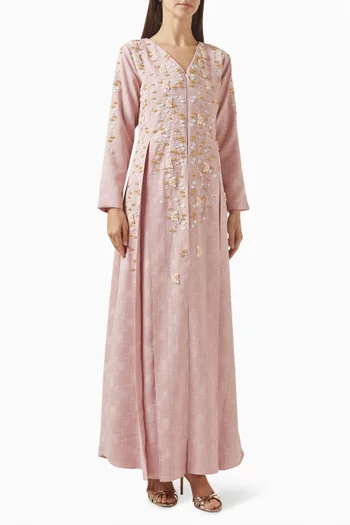 3D Floral Embellished Kaftan in Crepe