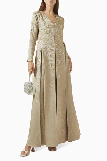 3D Floral Embellished Kaftan in Crepe