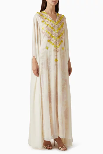 Embellished Cape-sleeve Dress in Chiffon