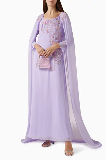 Embellished Cape Dress in Chiffon