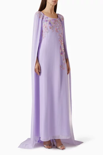 Embellished Cape Dress in Chiffon