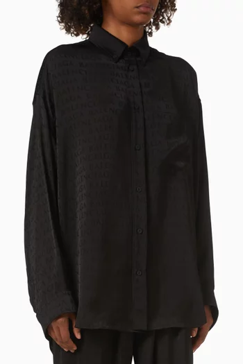 قميص كوكون بشعار الماركة بلون باهت جاكار وفيسكوز