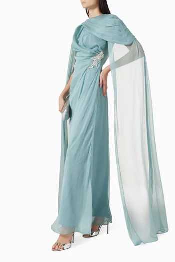 Crystal-embellished Cape Gown in Chiffon