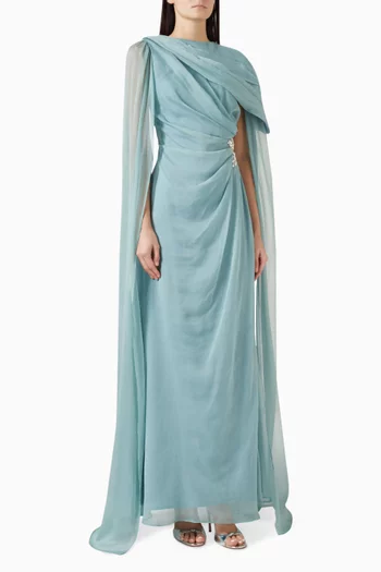 Crystal-embellished Cape Gown in Chiffon