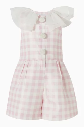 Check-print Ruffled Romper
