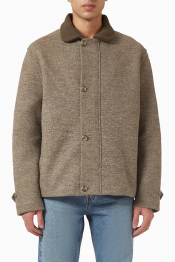Ribbed-Collar Jacket in Boiled Wool