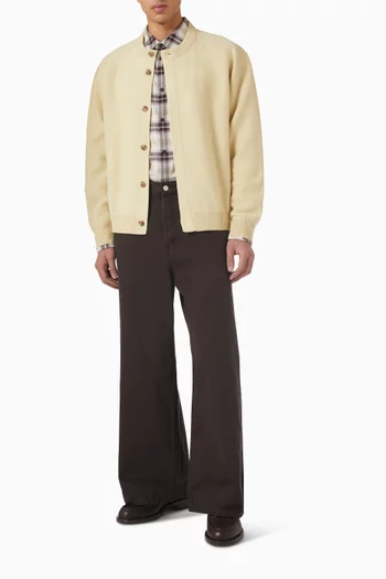 Crew-neck Cardigan in Boiled Wool