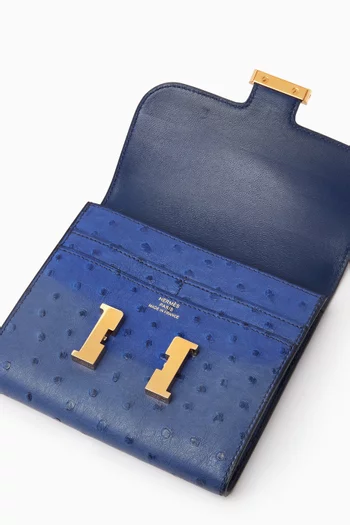 Unused Constance Compact Slim Wallet in Ostrich Leather & Gold-tone Hardware