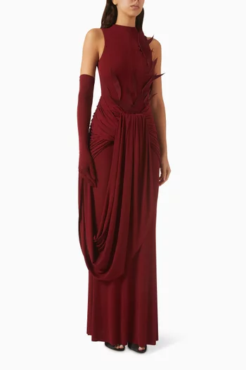 Voltaire Drape Feather Dress in Jersey