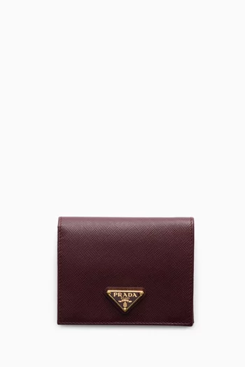 Small Triangle Logo Wallet in Saffiano Leather