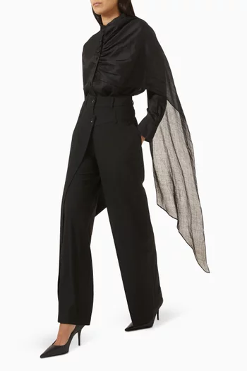 بنطال بحزام خصر مزدوج