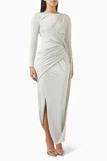 Gathered Slit Midi Dress