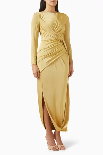 Gathered Slit Midi Dress