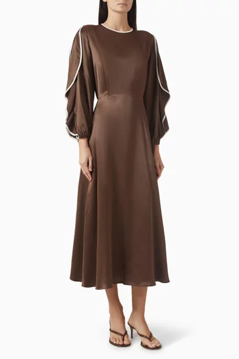 Contrast-piping Midi Dress