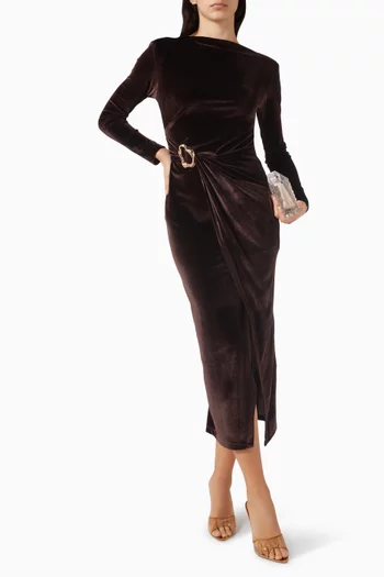 Draped Midi Dress in Velvet