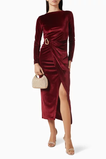 Draped Midi Dress in Velvet