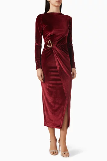 Draped Midi Dress in Velvet
