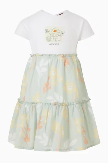 BG SS DRESS W/ PLAIN TOP FLORAL AND BUTTERFLY PRINT AND FLORAL SKIRT:Light/Pastel Green (New):9M|219237799