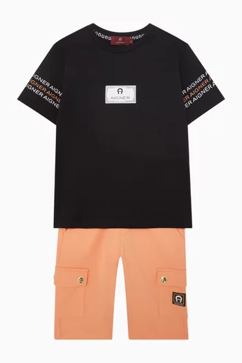 تي شيرت بطبعة شعار الماركة قطن