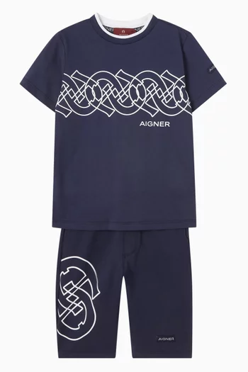 تي شيرت بطبعة شعار الماركة قطن