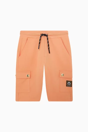 شورت رياضي برقعة بشعار الماركة قطن