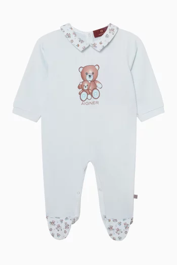 Teddy-print Sleepsuit in Pima Cotton