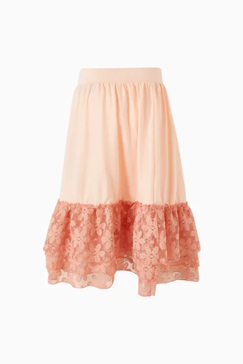 Lace-trim Midi Skirt in Cotton