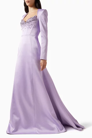 فستان سهرة بصدرية مطرزة