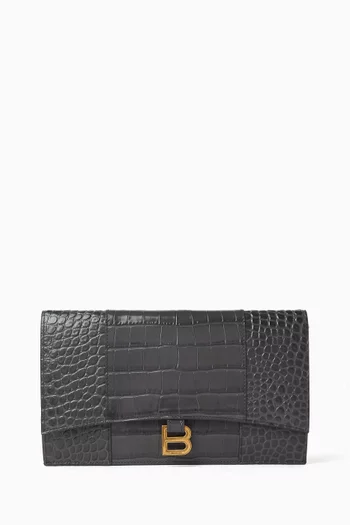 Hourglass Flat Pouch in Croc-embossed Leather